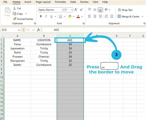 Drag Columns in Excel