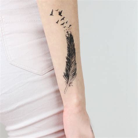 Feather With Flying Birds Tattoo Feather With Flying Birds Tattoo