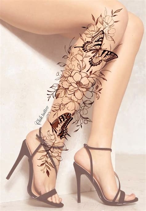Female Leg Tattoo Stencil Etsy