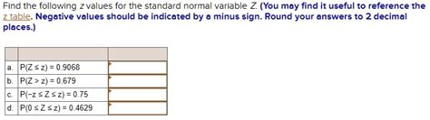 Find The Following Z Values For The Standard Norma Variable Find The Following Z Values For The Standard Norma Variable