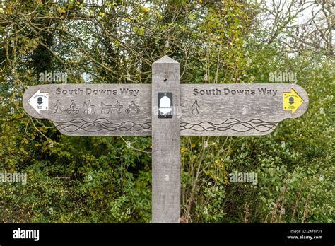 Fingerpost Sign For South Downs Way Long Distance Path In The South Downs National Park Near Fingerpost Sign For South Downs Way Long Distance Path In The South Downs National Park Near