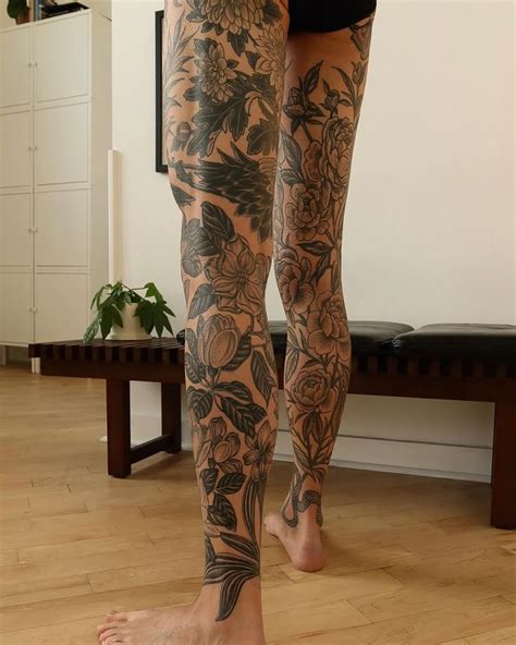 Finished Leg One Of A Big Magnolia Double Leg Sleeve Recently First Pic Is Healed Outlines With Fresh Detail Lines And Second Pic Shows Flowers From The Front Of The Leg That Finished Leg One Of A Big Magnolia Double Leg Sleeve Recently First Pic Is Healed Outlines With Fresh Detail Lines And Second Pic Shows Flowers From The Front Of The Leg That