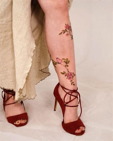Flower Leg Tattoo Etsy Uk Flower Leg Tattoo Etsy Uk