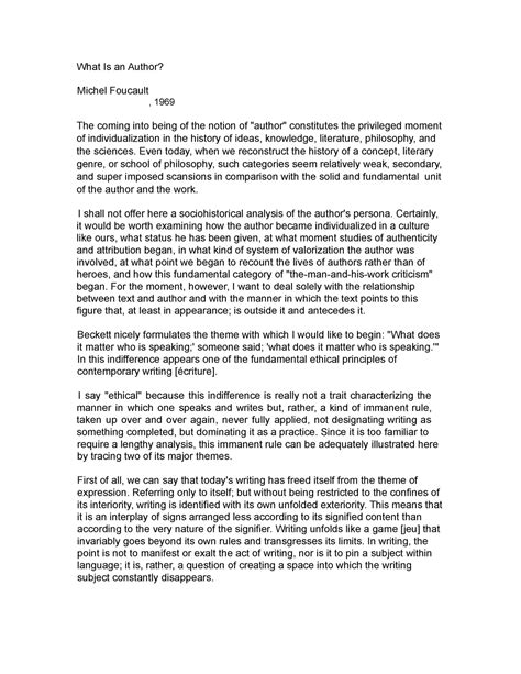 Foucault What Isan Author What Is An Author Michel Foucault 1969 The Coming Into Being Of Foucault What Isan Author What Is An Author Michel Foucault 1969 The Coming Into Being Of