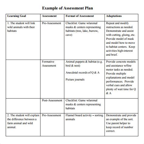 Free 12 Sample Assessment Plan Templates In Pdf