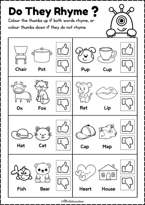 Free Rhyming Words Worksheets The Mum Educates