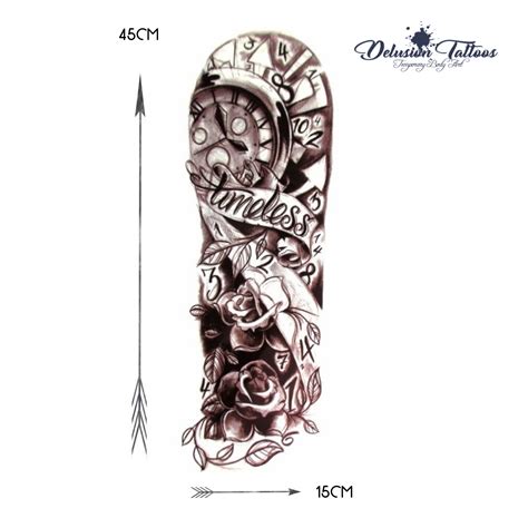 Full Sleeve Arm Temporary Tattoo Timeless Clock Face Roses Mens Womens Ebay Full Sleeve Arm Temporary Tattoo Timeless Clock Face Roses Mens Womens Ebay