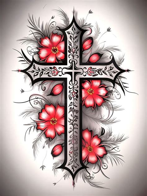 Gothic Tribal Cross With Flowers Tattoo Art Design Stock Illustration Illustration Of Tshirt