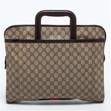 Gucci Brown Beige Gg Supremes Canvas And Leather Web Business Briefcase Bag At 1Stdibs Gucci Gucci Brown Beige Gg Supremes Canvas And Leather Web Business Briefcase Bag At 1Stdibs Gucci