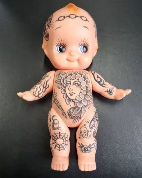 Hand Painted Tattooed Kewpie Doll Unique Retro Collectible Hand Painted Tattooed Kewpie Doll Unique Retro Collectible