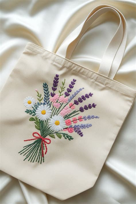 Hand Stitched Canvas Tote With Floral Detail Handmade Fabric Bags Embroidery And Stitching Hand Stitched Canvas Tote With Floral Detail Handmade Fabric Bags Embroidery And Stitching