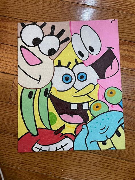 Handmade Cartoon Acrylic Painting 8X10in Etsy Cute Easy Paintings Easy Canvas Art Mini