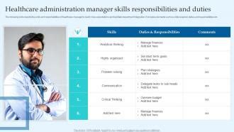 Healthcare Administration Manager Skills Responsibilities And Duties Ppt Powerpoint Healthcare Administration Manager Skills Responsibilities And Duties Ppt Powerpoint