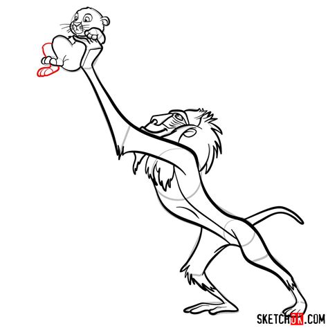 How To Draw Rafiki Holding Baby Simba The Iconic Scene Sketchok Easy Drawing Guides