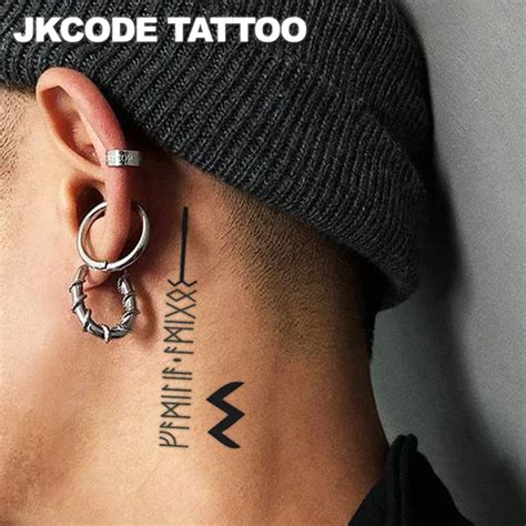 Ink Temporary Tattoo Viking Symbol Mysterious Totem Dark Style Cool Text Line Pirate Summer Men S Hand And Neck Dual Use Tattoo Stickers Long Lasting Waterproof 3 7 Days Aliexpress
