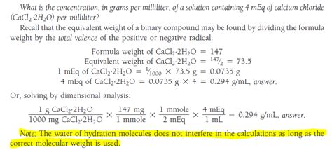 Ionic Compounds When Converting Between A Hydrated Electrolyte Amount In Mass And In Milliequivalents Meq Why Are The Water Molecules Taken Into Account Chemistry Stack Exchange Ionic Compounds When Converting Between A Hydrated Electrolyte Amount In Mass And In Milliequivalents Meq Why Are The Water Molecules Taken Into Account Chemistry Stack Exchange