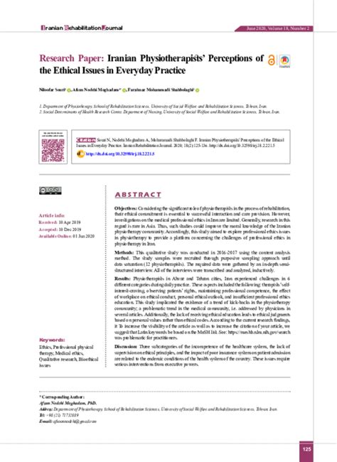 Iranian Physiotherapists Perceptions Of The Ethical Issues In Everyday Practice Iranian Rehabilitation Journal Iranian Physiotherapists Perceptions Of The Ethical Issues In Everyday Practice Iranian Rehabilitation Journal