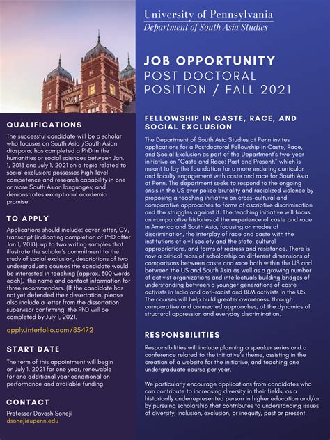 Job Opportunity Post Doctoral Fellowship Fall 2021 South Asia Studies Job Opportunity Post Doctoral Fellowship Fall 2021 South Asia Studies