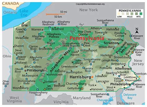 Labeled Pennsylvania Map With Capital And Cities In Pdf