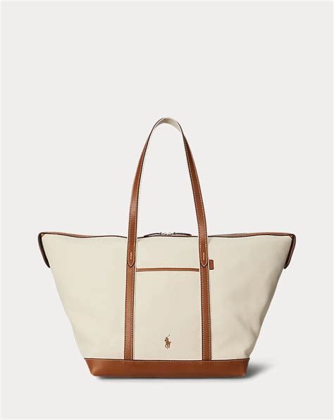 Leather Trim Canvas Large Shopper Tote For Women Ralph Lauren Uk