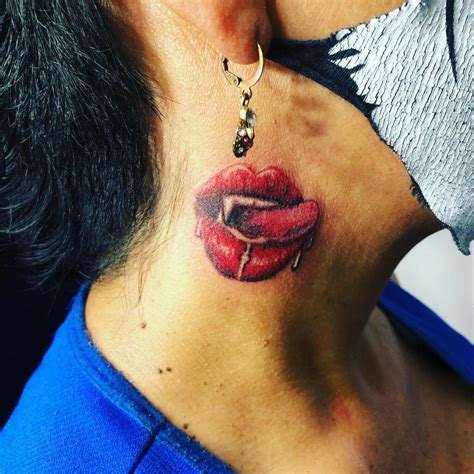 Lips Tattoo on Neck Design