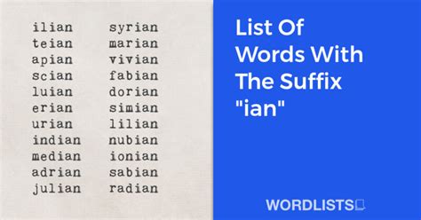 List Of Words With The Suffix Amp Quot Ian Amp Quot