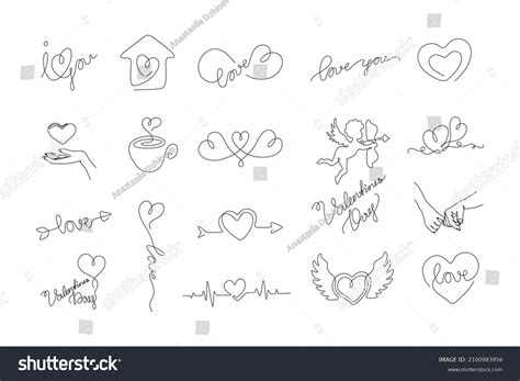 Love And Valentines Lettering Set Heart Continuous Line Drawing Small Tattoo Print For Clothes And Logo Design One Single Line On A White Background Isolated Vector Illustration Stock Vektor Adobe Stock