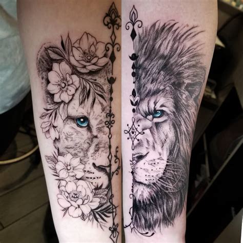 Matching Lion And Lioness Tattoos
