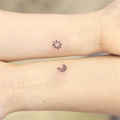 Matching Sun And Moon Tattoo For Couple Minimalistic