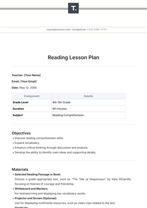 Microsoft Word K 12 Reading Plan Template 02 13 07 V1 Doc