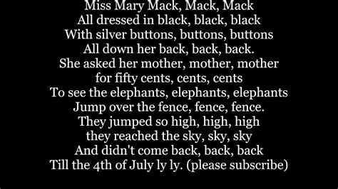 Miss Mary Mack Lyrics Words Children Amp 39 S Clapping Game Sing Along Music Song Ms Mary Mrs Mary Mack