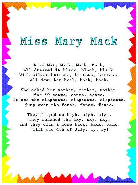 Miss Mary Mack Nursery Rhyme For Kids With Lyrics