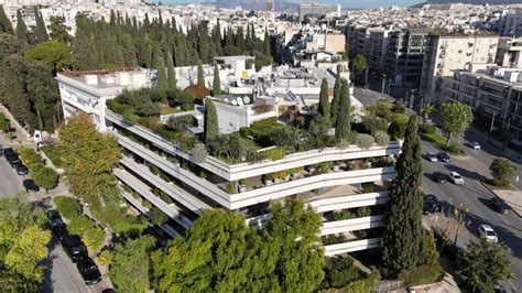 Modern Ecological Green Roof On An Office Building In Athens Stock Footage Video Of Street