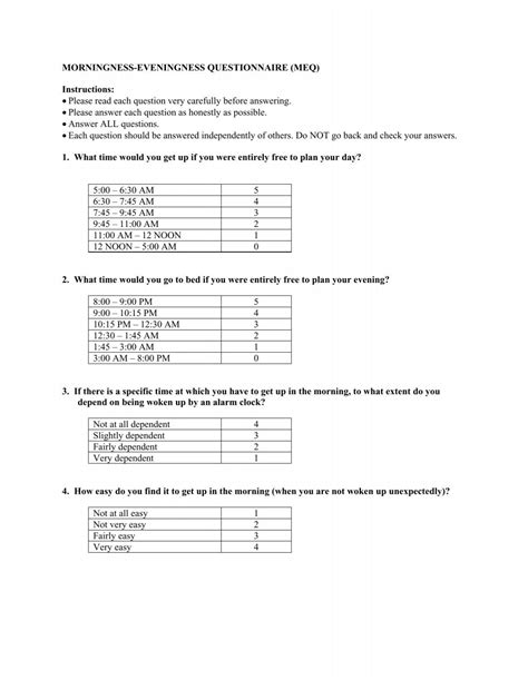 Morningness Eveningness Questionnaire Pdf Likert Scale Psychology Morningness Eveningness Questionnaire Pdf Likert Scale Psychology