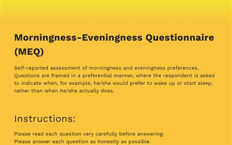Morningness Questionnaire Assessment Tool