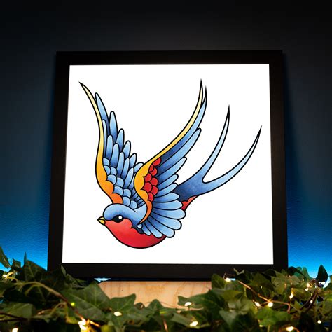 Neo Traditional Sailor Jerry Style Swallow Tattoo Flash Left Facing Hand Drawn Original Art Print Poster Neo Traditional Sailor Jerry Style Swallow Tattoo Flash Left Facing Hand Drawn Original Art Print Poster