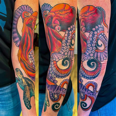 Octopus Sleeve By Adam Sky Morningstar Tattoo Belmont Bay Area California R Tattoos