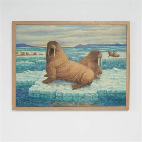 Oil Painting On Canvas Of Walruses In An Arctic Setting By Robert Ottokar Lindneux Oil Painting On Canvas Of Walruses In An Arctic Setting By Robert Ottokar Lindneux