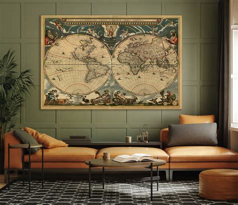 Old World Map Canvas Vintage World Map Canvas Art Old World Etsy Canada