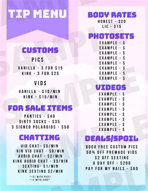 Onlyfans Content Ideas Tip Menu Marketing Guide Digital Download Etsy