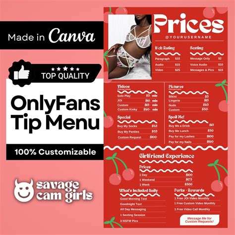 Onlyfans Tip Menu Template For Onlyfans Amp Fansly Creators With Girlfriend Experience Onlyfans