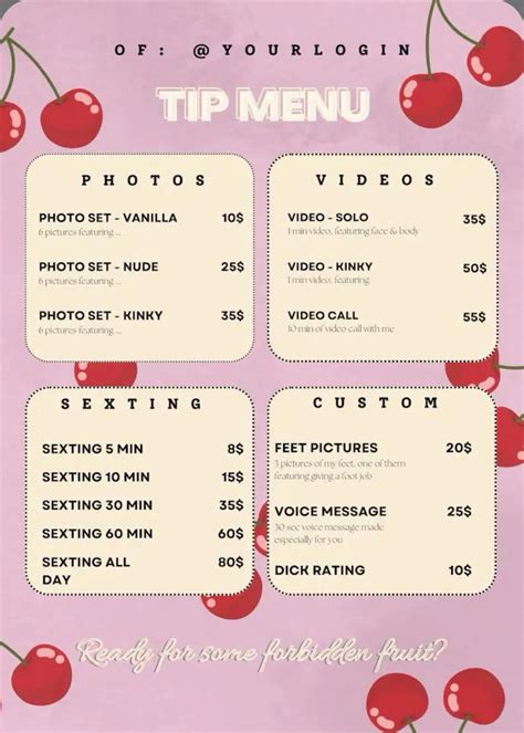 Onlyfans Tip Menu Template Onlyfans Tip Menu Template
