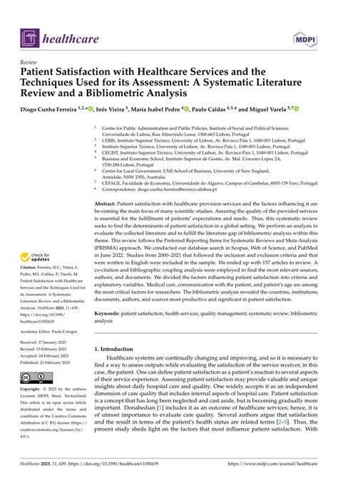 Patient Satisfaction With Healthcare Services And The Techniques Used For Its Assessment A Systematic Literature Review And A Bibliometric Analysis Patient Satisfaction With Healthcare Services And The Techniques Used For Its Assessment A Systematic Literature Review And A Bibliometric Analysis