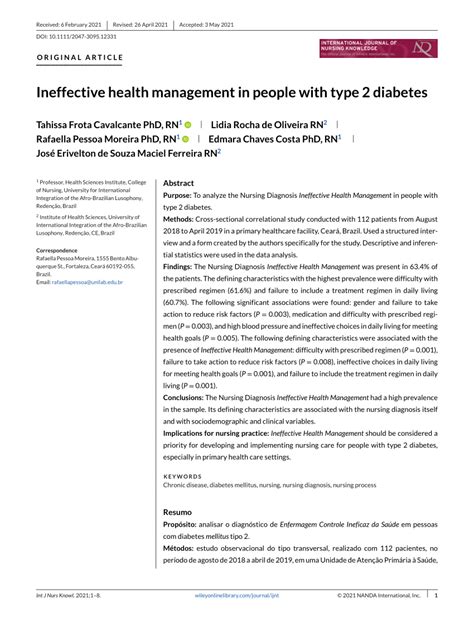 Pdf Ineffective Health Management In People With Type 2 Diabetes