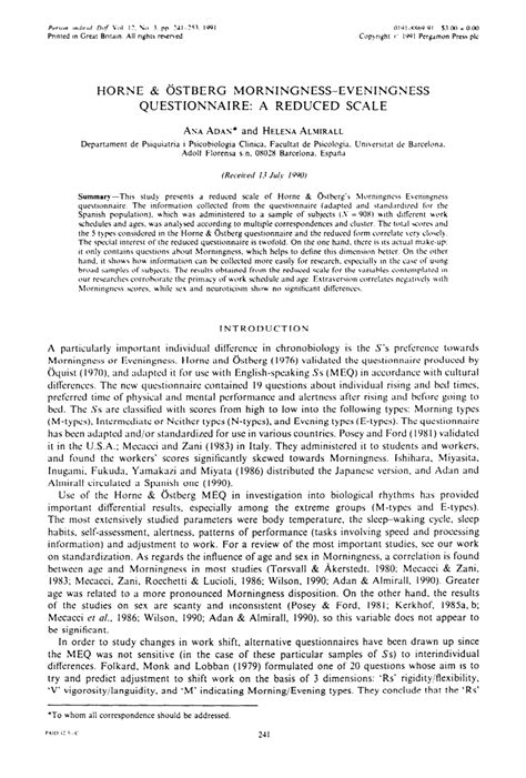 Pdf Validation Of Horne And Ostberg Morningness Eveningness Questionnaire In A Middle Aged Pdf Validation Of Horne And Ostberg Morningness Eveningness Questionnaire In A Middle Aged