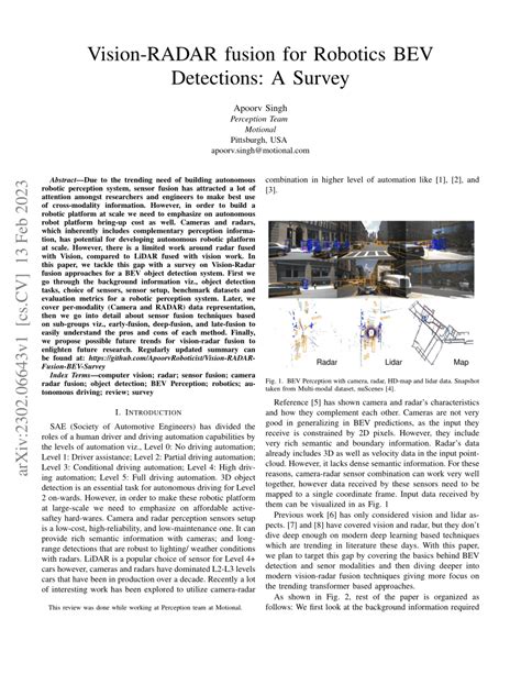 Pdf Vision Radar Fusion For Robotics Bev Detections A Survey
