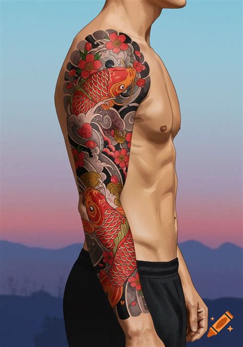 Person S Arm With A Sleeve Tattoo Featuring Koi Fish Created On Craiyon Person S Arm With A Sleeve Tattoo Featuring Koi Fish Created On Craiyon
