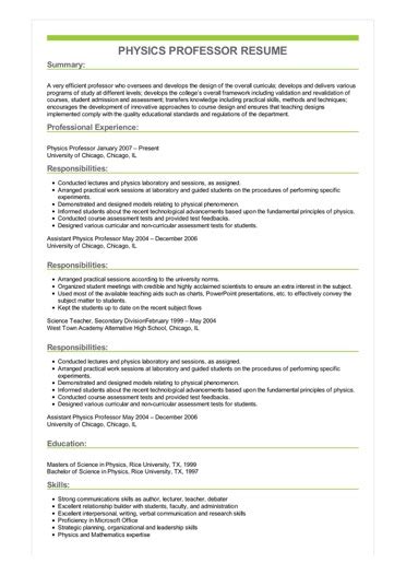 Physics Professor Resume Example Physics Professor Resume Example