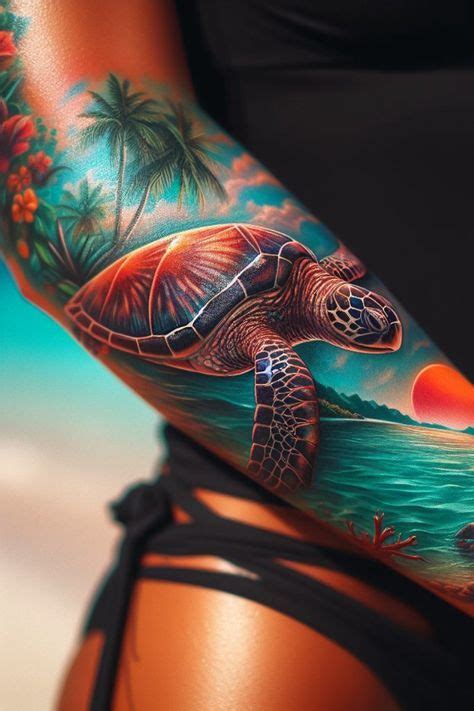 Pin By Evangelinejoel On Lady Tattoos For Women Arm Ocean Sleeve Tattoos Turtle Tattoo