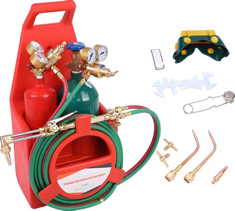 Portable Gas Torch With Regulators Portable Oxy Acetylene Welding Cutting Torch Kit With Regulators 5 Tips Hose Goggles For Diy Pros Acetylene Regulators Hose
